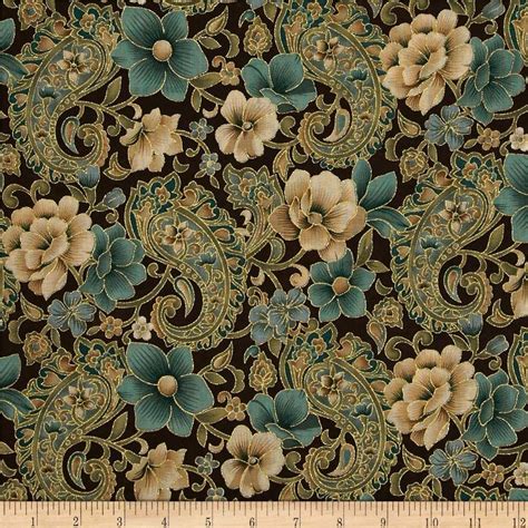 Fabric Traditions Marrakech Metallic Paisley Floral Brown Fabric By The