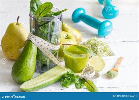 Smoothie Fresh Fruits Dumbell And Young Sprouts Healthy Life Style Food