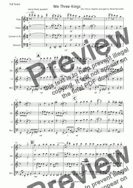 We Three Kings Jazzy Style For Wind Quartet Sheet Music PDF File