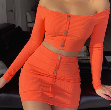 Hot Style One Breasted High Waisted Midriff Baring Two Piece Dress Orange Outfit Two Piece