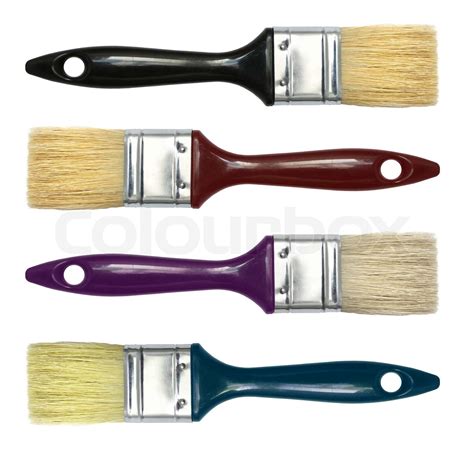 Collection Of Four Paint Brushes Isolated On White Stock Image