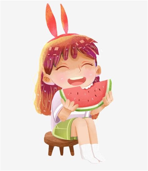 Girl Eating Watermelon Cute Eating Watermelon Girl Png Transparent