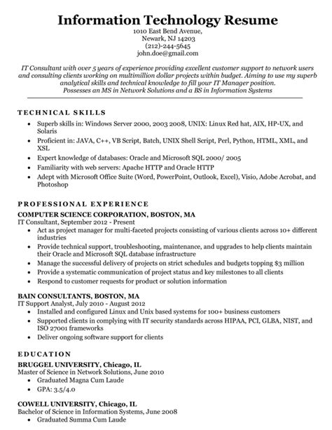 Information Technology It Resume Sample Resume Companion