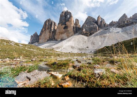 Northern Walls Of The Three Peaks Of Lavaredo Lake Near Col Forcellina