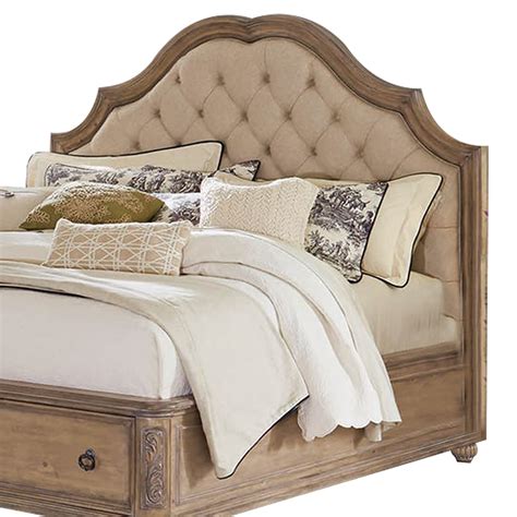 Scalloped Wooden Queen Size Bed with 2 Drawers, Brown and Beige ...