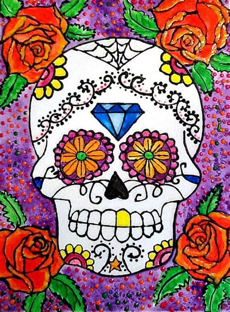 Day Of The Dead Rosa Sugar Skull Painting Acrylic An Canvas Board 9