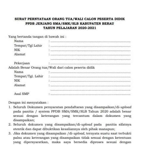 Contoh Surat Pernyataan Integritas Data Ppdb Smasmksmpsd 2021