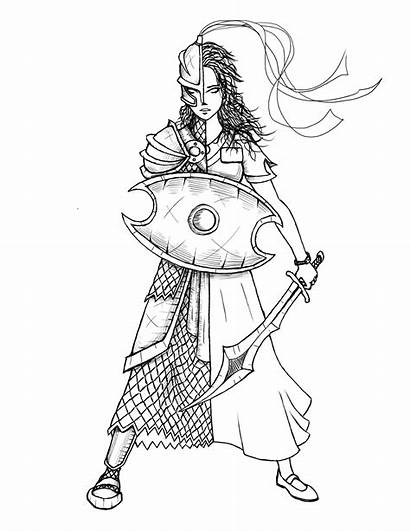 Armor God Coloring Pages Female Warrior Sketch