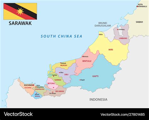Administrative Map Sarawak Malaysia Royalty Free Vector