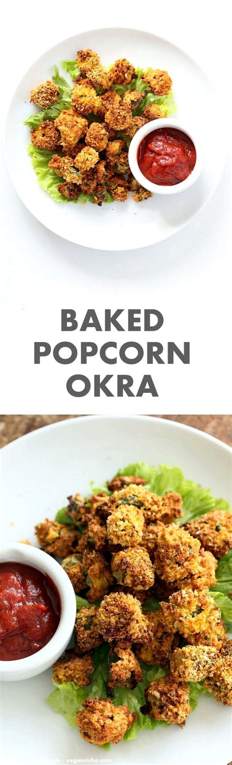 Repeat dredging process until all okra is ready. Baked Popcorn Okra - Vegan Richa