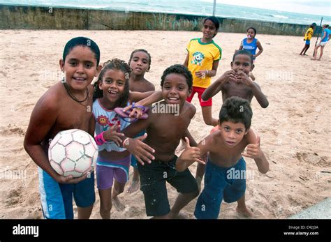 Group Of Children Playing On Beach I Brasilia Teimosa Area Of Recife