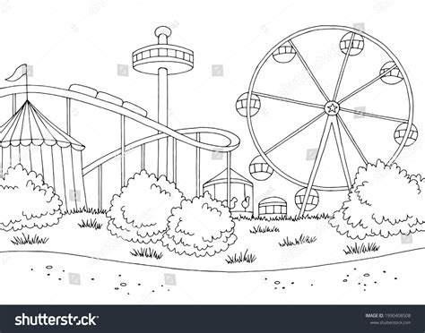 Amusement Park Landscape Graphic Black White Stock Vector Royalty Free