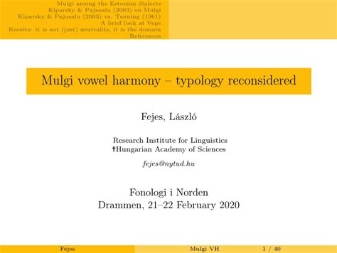 Pdf Mulgi Vowel Harmony Typology Reconsidered
