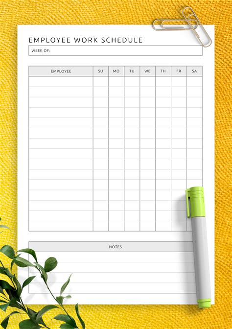 Download Printable Employee Work Schedule Template Pdf