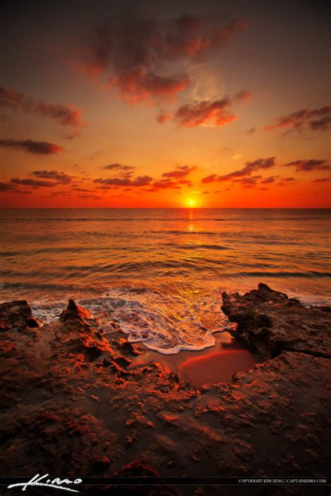 Warm Sunrise At Beach Over Atlantic Ocean Royal Stock Photo