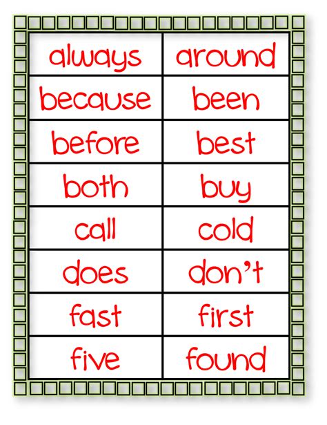 Free Printable Second Grade Sight Words