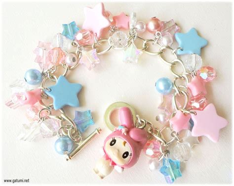 My Melody Baby Fairy Kei Charm Silver Chain Bracelet With Pastel Pink