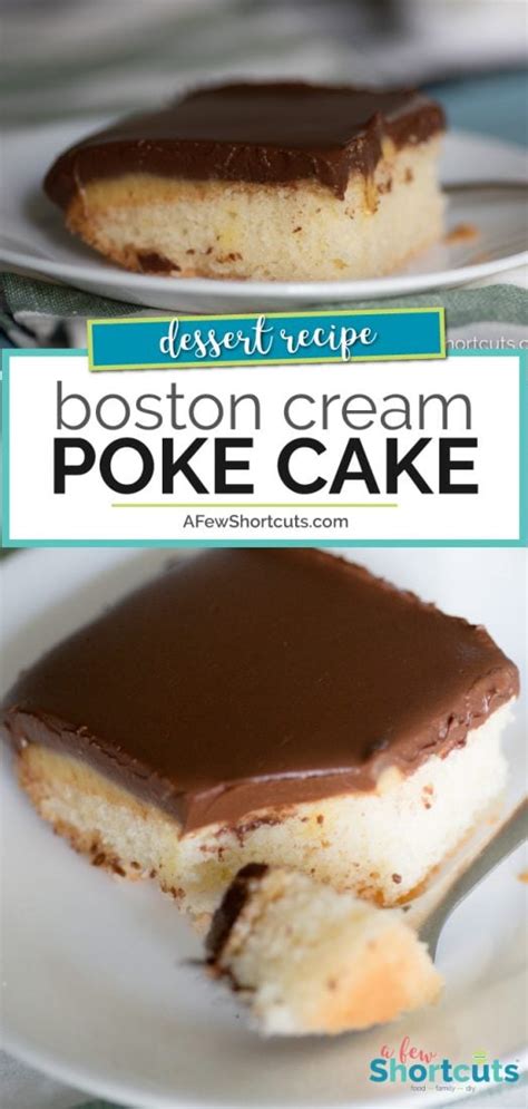 Poke cake's remind me of my childhood but my mom never made one like this! Boston Creme Poke Cake Recipe - A Few Shortcuts