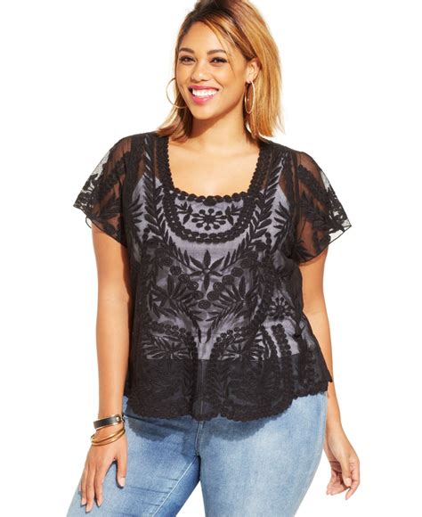 Jessica Simpson Plus Size Kinley Flutter Sleeve Lace Top In Black Lyst