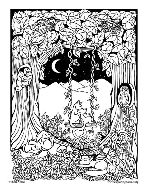Trail of colors has designed some beautiful free coloring pages for adults that include images of leaves, flowers, dragons, aliens, butterflies, and abstract shapes. Sleeping Forest Coloring Page