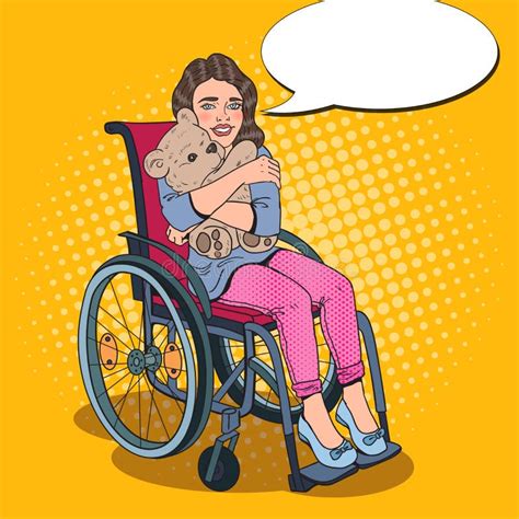 Disability Person Happy Little Handicapped Girl In Wheelchair Pop Art Illustration Stock