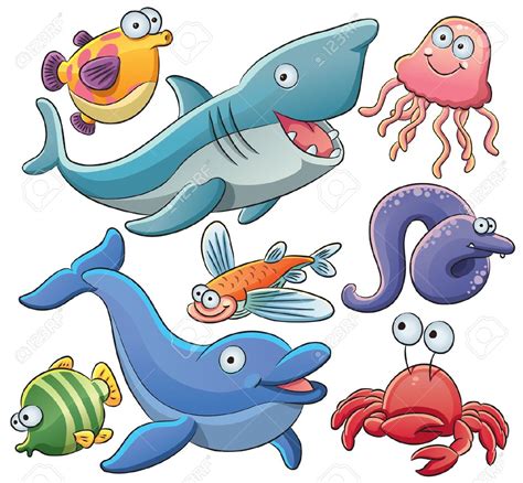 Ocean Animals Cartoon Images ~ Set Of Cute Cartoon Sea Animals