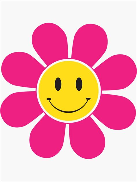 70ands Retro Funky Flower With A Smiley Face Classic Sticker For Sale