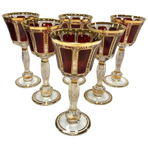 Moser Set Of Six Burgundy And Gold Bohemian Wine Glasses Goblets Bei 1stdibs