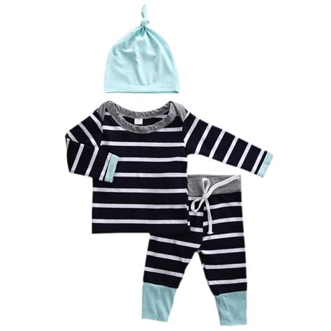 2017 Newborn Baby Striped Clothing Set Infant Baby Soft Cotton Long