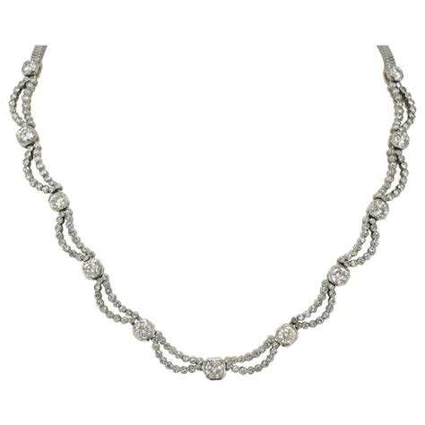 5 Carat Diamond Art Deco Waterfall Necklace Scalloped Bib Snake Chain