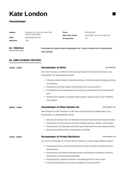 Simple and clean resume design elements. Housekeeping Resume Samples | IPASPHOTO