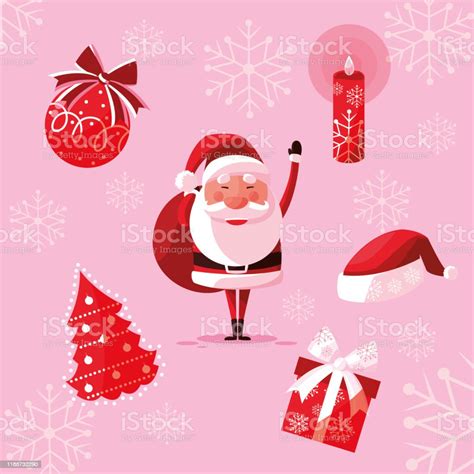santa claus christmas with set icons stock illustration download image now box container