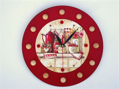 Red Wall Clock Kitchen Wall Clocks Modern Clock For Wall Etsy