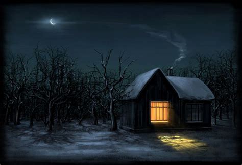 House In The Night Forest Пейзажи Дом Звезда