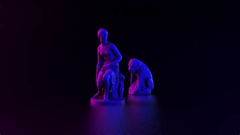 Wallpaper Statue 3d Render Neon Lights Women 4k Stones Marble
