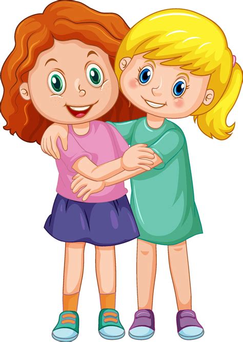 Sisters Hugging Cartoon