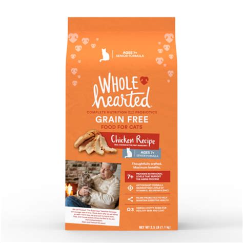 In the blue wilderness line, there is a single senior cat food recipe made with fresh chicken as well as chicken meal and turkey meal. WholeHearted Grain Free Senior Chicken Recipe Dry Cat Food ...