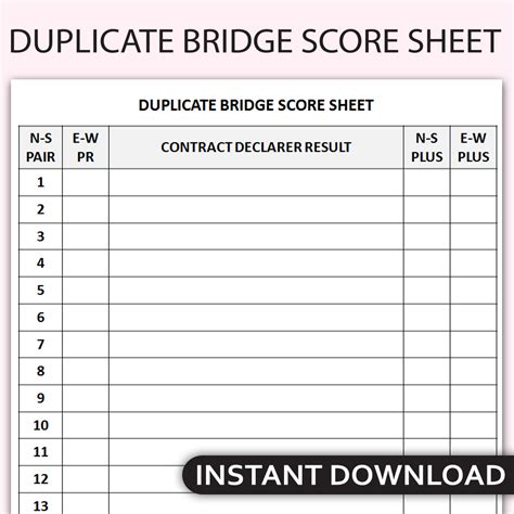 Printable Duplicate Bridge Score Sheet Bridge Game Scoring Inspire Uplift