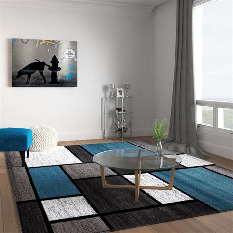 World Rug Gallery Contemporary Modern Boxes Area Rug Or Runner