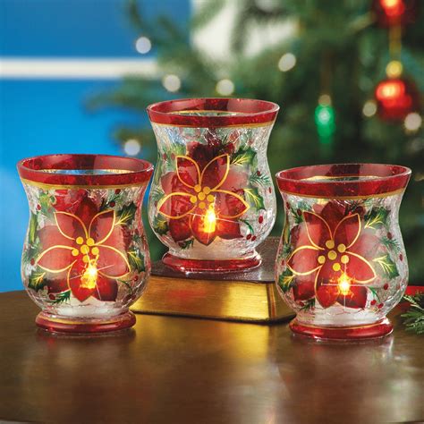 Christmas Poinsettia Candle Holders Set Of 3 Collections Etc