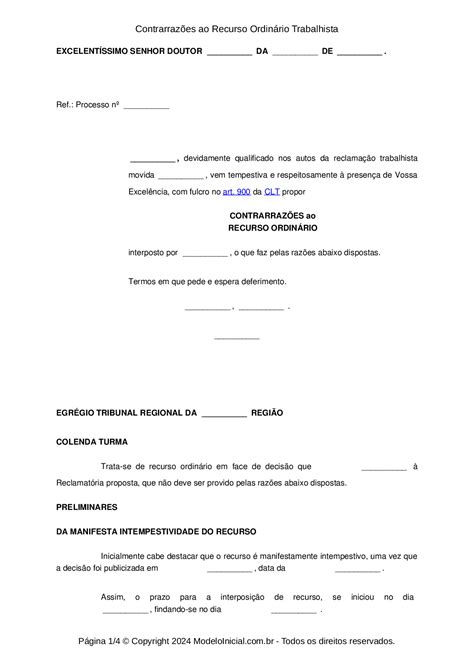 Contrarrazões Recurso Ordinário Trabalhista