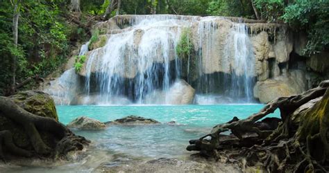Erawan Waterfall In Thailand Idyllic Tropical Paradise
