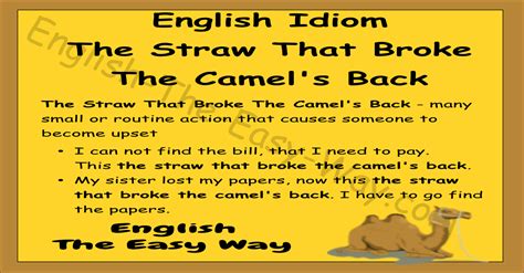 The Straw That Broke The Camel S Back English Idioms English The