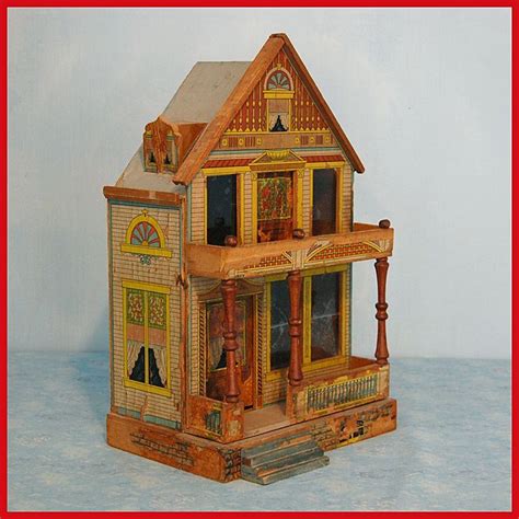 Antique Lithographed 2 Story Dollhouse 1900 1910 34 Scale Rick