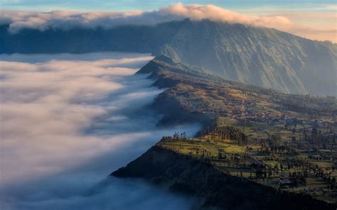 Nature Landscape Sunrise Mount Bromo Indonesia Clouds Field