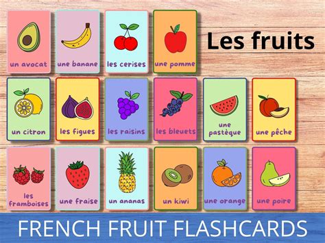 French Fruit Printable Flashcards Basic French Vocabulary Etsy Finland