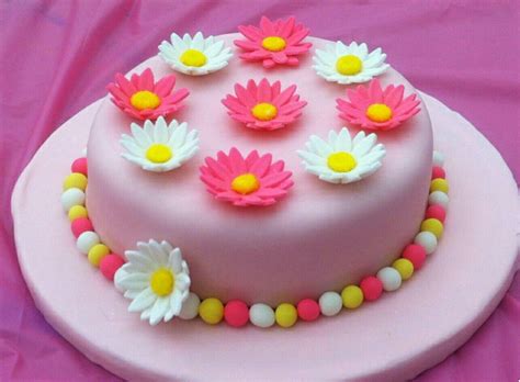 Pink And White Fondat Birthday Cake