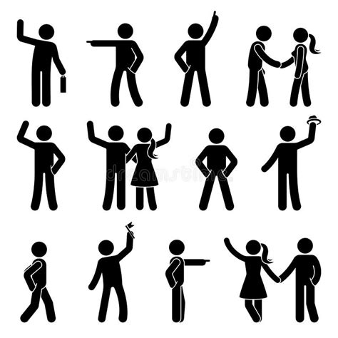 Stick Figure Different Arms Position Set Pointing Finger Hands In