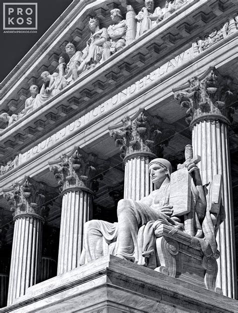 Us Supreme Court Exterior With Guardian Statue Bandw Fine Art Photo