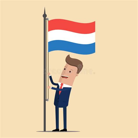 Man In Suit Businessman Raising Waving Flag Of Netherlands Vector